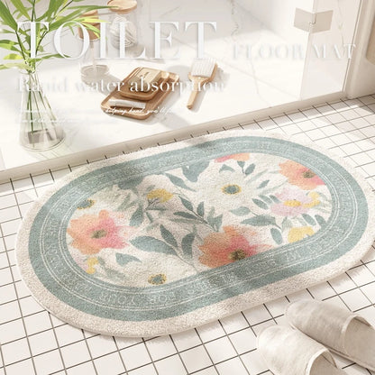 Fresh American floral absorbent floor mat, bathroom door, bathroom mat, non-slip mat, bathroom door floor mat
