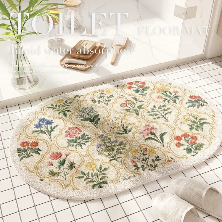 Fresh American floral absorbent floor mat, bathroom door, bathroom mat, non-slip mat, bathroom door floor mat