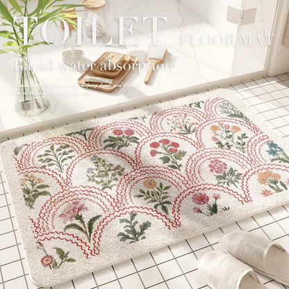 Fresh American floral absorbent floor mat, bathroom door, bathroom mat, non-slip mat, bathroom door floor mat