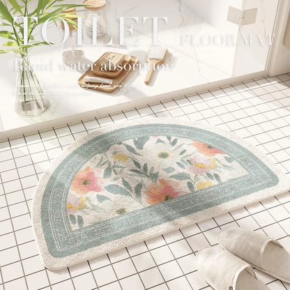 Fresh American floral absorbent floor mat, bathroom door, bathroom mat, non-slip mat, bathroom door floor mat