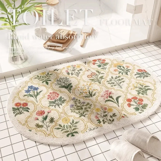 Fresh American floral absorbent floor mat, bathroom door, bathroom mat, non-slip mat, bathroom door floor mat