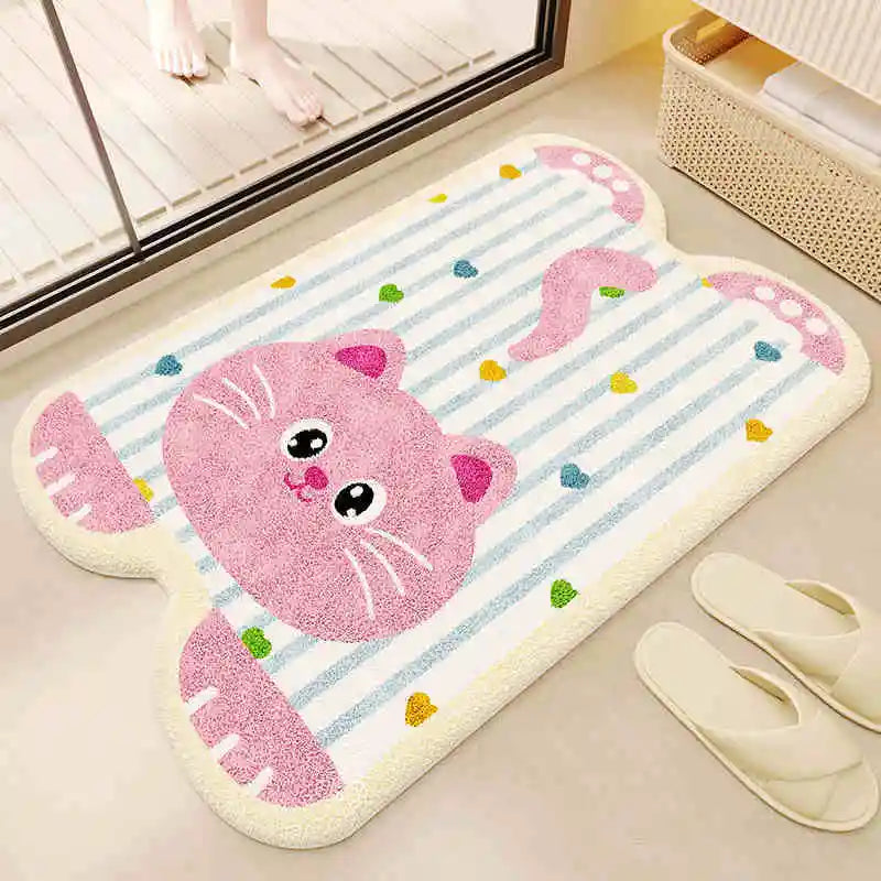 Cartoon imitation cashmere floor mat, household bathroom absorbent and dirt resistant door mat, toilet bathroom carpet