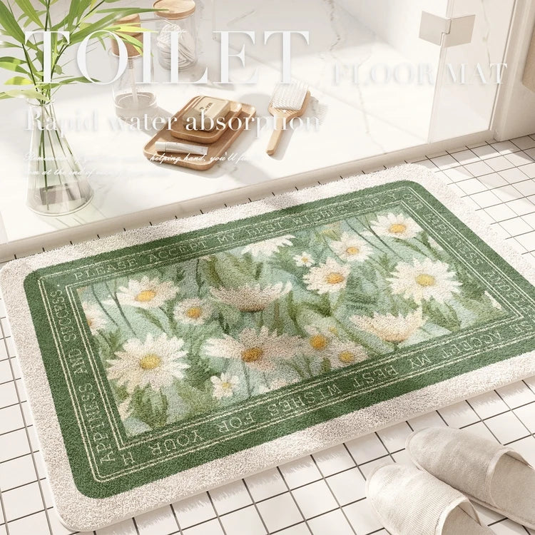 Fresh American floral absorbent floor mat, bathroom door, bathroom mat, non-slip mat, bathroom door floor mat
