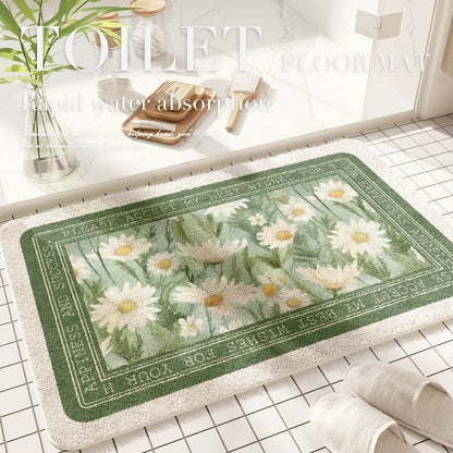 Fresh American floral absorbent floor mat, bathroom door, bathroom mat, non-slip mat, bathroom door floor mat