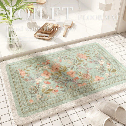 Fresh American floral absorbent floor mat, bathroom door, bathroom mat, non-slip mat, bathroom door floor mat