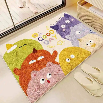 Cartoon imitation cashmere floor mat, household bathroom absorbent and dirt resistant door mat, toilet bathroom carpet
