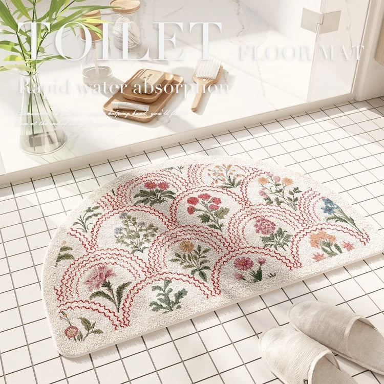 Fresh American floral absorbent floor mat, bathroom door, bathroom mat, non-slip mat, bathroom door floor mat