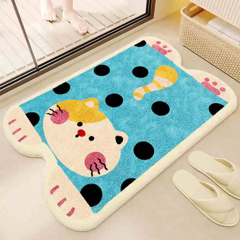 Cartoon imitation cashmere floor mat, household bathroom absorbent and dirt resistant door mat, toilet bathroom carpet