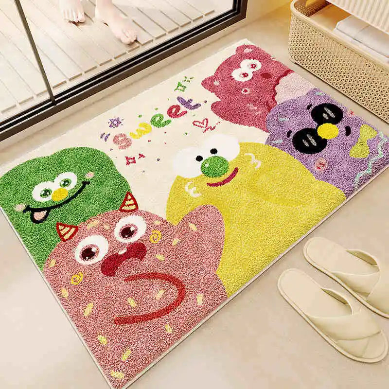 Cartoon imitation cashmere floor mat, household bathroom absorbent and dirt resistant door mat, toilet bathroom carpet
