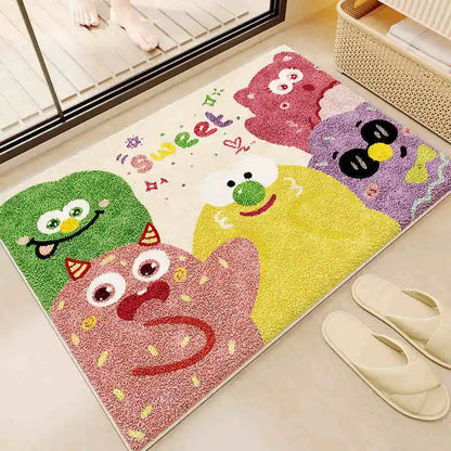 Cartoon imitation cashmere floor mat, household bathroom absorbent and dirt resistant door mat, toilet bathroom carpet