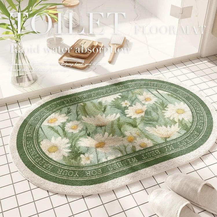 Fresh American floral absorbent floor mat, bathroom door, bathroom mat, non-slip mat, bathroom door floor mat