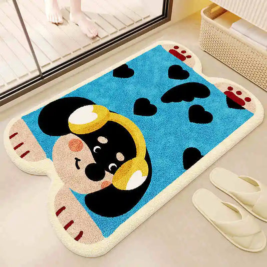 Cartoon imitation cashmere floor mat, household bathroom absorbent and dirt resistant door mat, toilet bathroom carpet