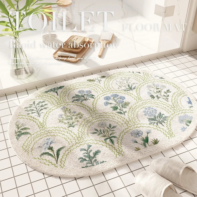 Fresh American floral absorbent floor mat, bathroom door, bathroom mat, non-slip mat, bathroom door floor mat