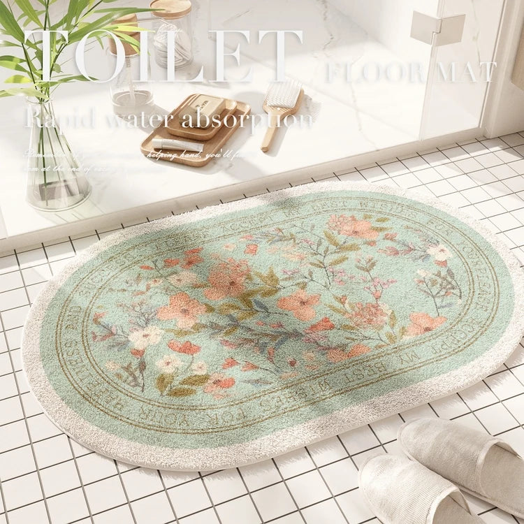 Fresh American floral absorbent floor mat, bathroom door, bathroom mat, non-slip mat, bathroom door floor mat