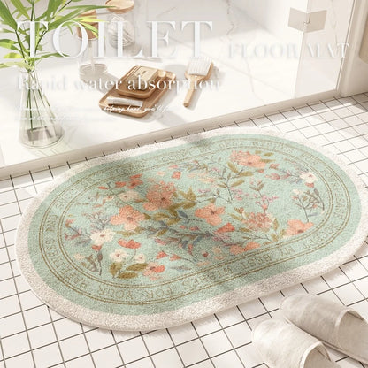 Fresh American floral absorbent floor mat, bathroom door, bathroom mat, non-slip mat, bathroom door floor mat