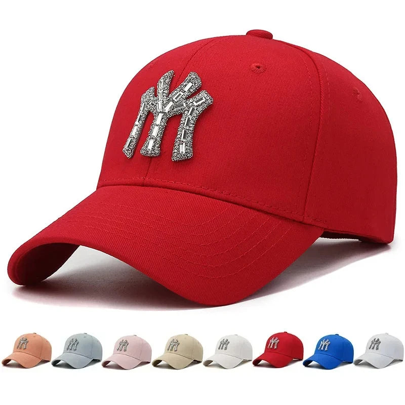 Classic Cotton Baseball Cap Women Men Diamond Letter Snapback