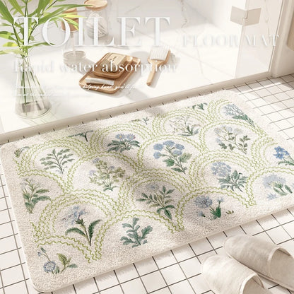 Fresh American floral absorbent floor mat, bathroom door, bathroom mat, non-slip mat, bathroom door floor mat